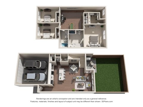Floor plan for 3 beds, 2.5 baths, 1657 sqft